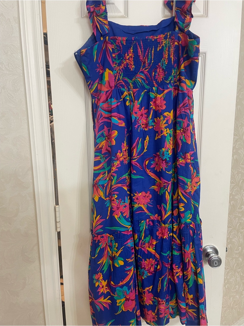 J. Crew Blue Floral Sundress with Pink & Green Accents